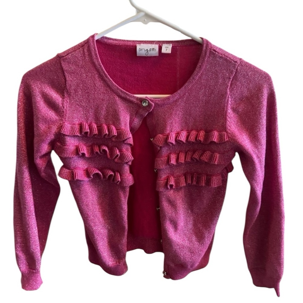 Origami Pink Sparkly Ruffle Sweater - Picture 2 of 6